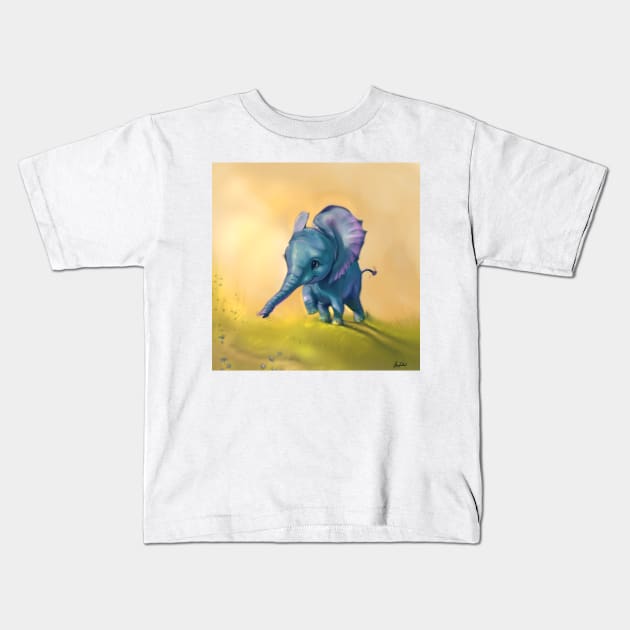 Little blue elephant Kids T-Shirt by Artofokan